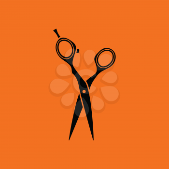 Hair scissors icon. Orange background with black. Vector illustration.