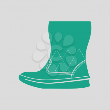 Woman fluffy boot icon. Gray background with green. Vector illustration.