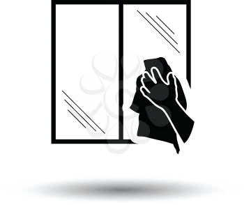 Hand wiping window icon. White background with shadow design. Vector illustration.