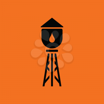 Water tower icon. Orange background with black. Vector illustration.