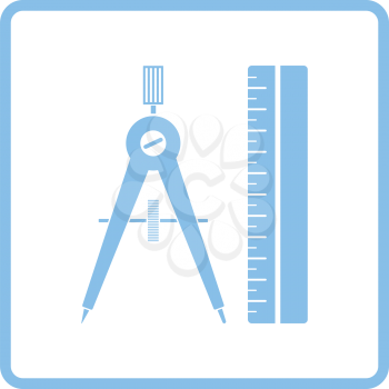 Compasses and scale icon. Blue frame design. Vector illustration.