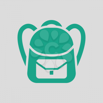 School rucksack  icon. Gray background with green. Vector illustration.