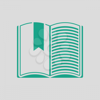 Open book with bookmark icon. Gray background with green. Vector illustration.
