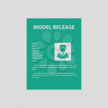 Icon of model release document. Gray background with green. Vector illustration.