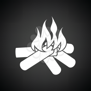 Camping fire  icon. Black background with white. Vector illustration.