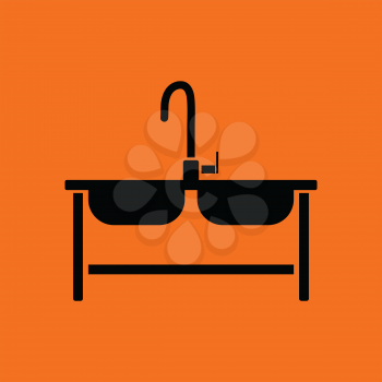 Double sink icon. Orange background with black. Vector illustration.