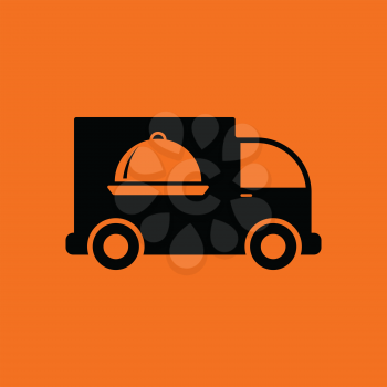 Delivering car icon. Orange background with black. Vector illustration.