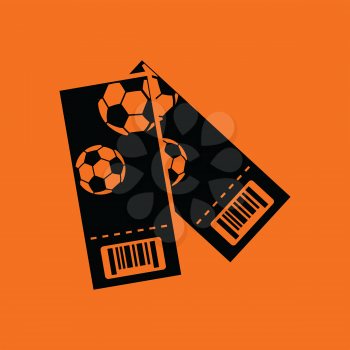 Two football tickets icon. Orange background with black. Vector illustration.