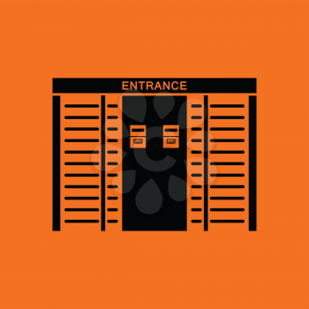 Stadium entrance turnstile icon. Orange background with black. Vector illustration.