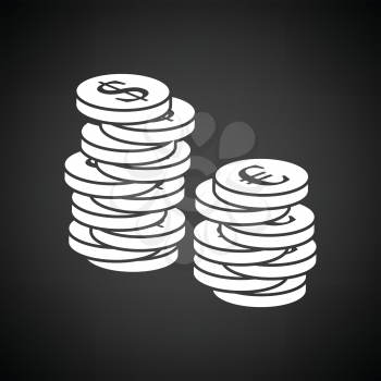 Stack of coins  icon. Black background with white. Vector illustration.