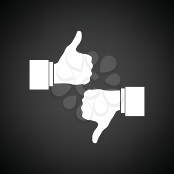 Like and dislike icon. Black background with white. Vector illustration.
