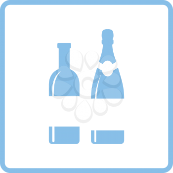 Wine and champagne bottles icon. Blue frame design. Vector illustration.