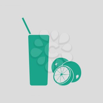 Orange juice glass icon. Gray background with green. Vector illustration.