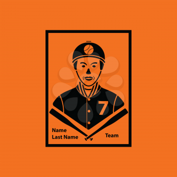 Baseball card icon. Orange background with black. Vector illustration.