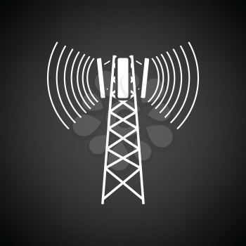 Cellular broadcasting antenna icon. Black background with white. Vector illustration.