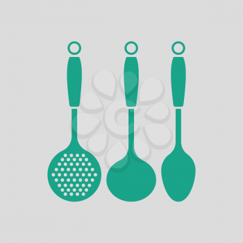 Ladle set icon. Gray background with green. Vector illustration.