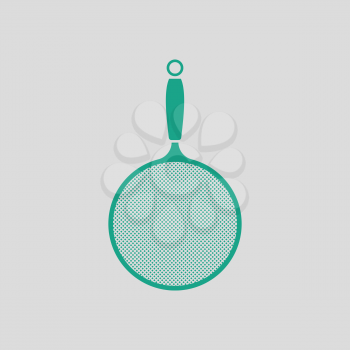 Kitchen colander icon. Gray background with green. Vector illustration.