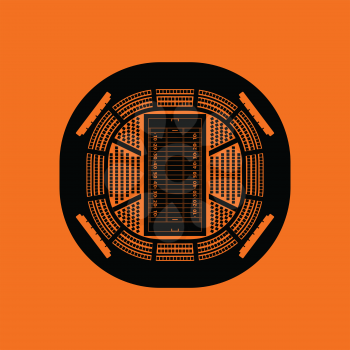 American football stadium bird's-eye view icon. Orange background with black. Vector illustration.