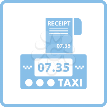 Taxi meter with receipt icon. Blue frame design. Vector illustration.