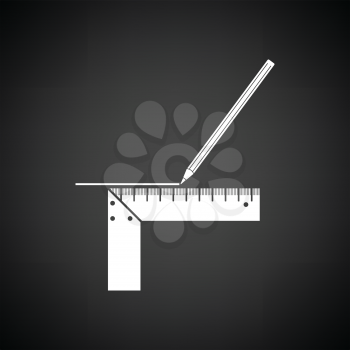 Pencil line with scale icon. Black background with white. Vector illustration.