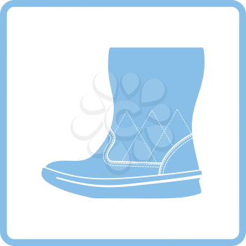 Woman fluffy boot icon. Blue frame design. Vector illustration.