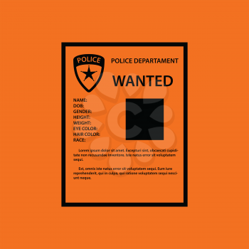 Wanted poster icon. Orange background with black. Vector illustration.