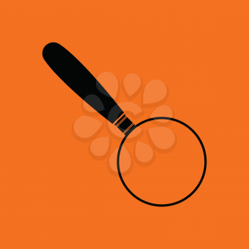 Magnifying glass icon. Orange background with black. Vector illustration.