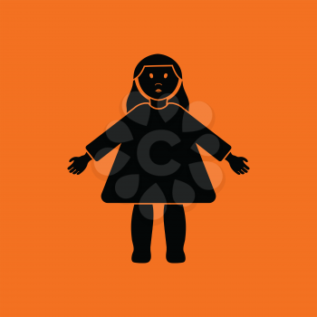 Doll toy ico. Orange background with black. Vector illustration.