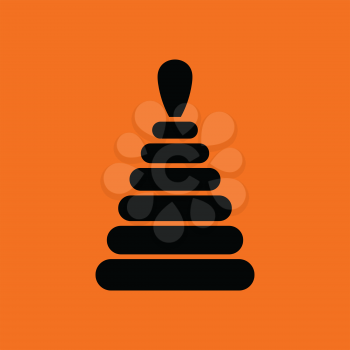 Pyramid toy ico. Orange background with black. Vector illustration.