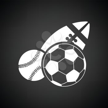 Sport balls icon. Black background with white. Vector illustration.