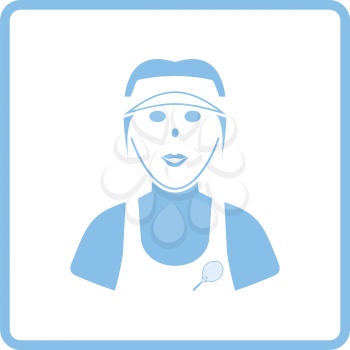 Tennis woman athlete head icon. Blue frame design. Vector illustration.