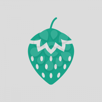 Strawberry icon. Gray background with green. Vector illustration.