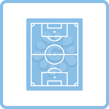 Icon of aerial view soccer field. Blue frame design. Vector illustration.