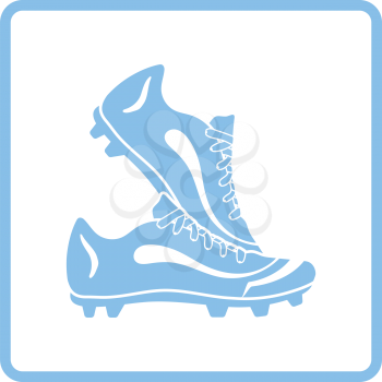 Pair soccer of boots  icon. Blue frame design. Vector illustration.