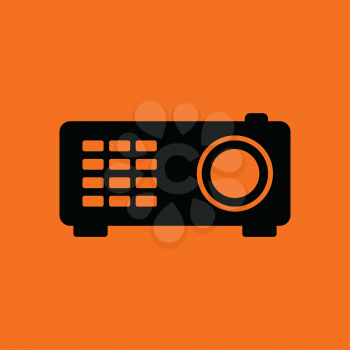 Video projector icon. Orange background with black. Vector illustration.