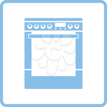 Kitchen main stove unit icon. Blue frame design. Vector illustration.