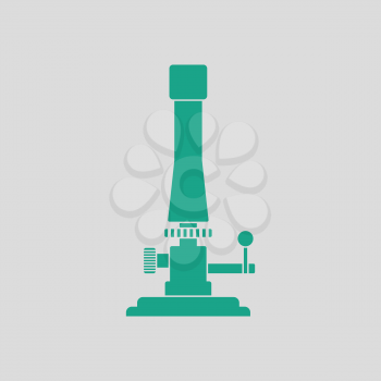 Icon of chemistry burner. Gray background with green. Vector illustration.
