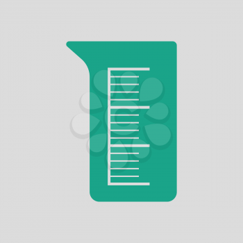 Icon of chemistry beaker. Gray background with green. Vector illustration.