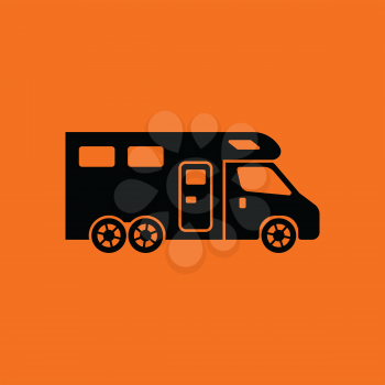 Camping family caravan  icon. Orange background with black. Vector illustration.