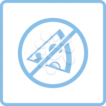 Prohibited pizza icon. Blue frame design. Vector illustration.