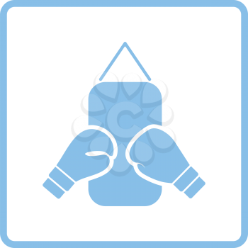 Boxing pear and gloves icon. Blue frame design. Vector illustration.