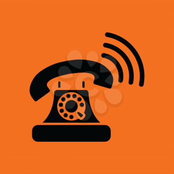 Old telephone icon. Orange background with black. Vector illustration.