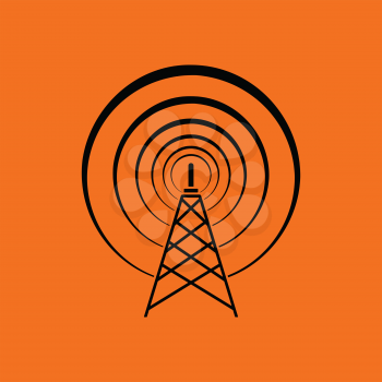 Radio antenna icon. Orange background with black. Vector illustration.