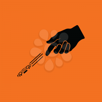 Hand throwing gamble chips icon. Orange background with black. Vector illustration.