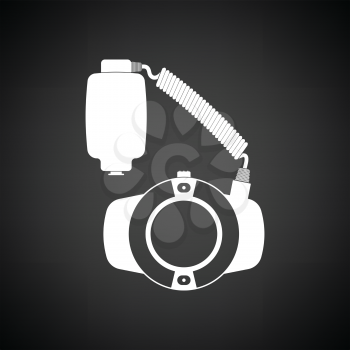 Icon of portable circle macro flash. Black background with white. Vector illustration.