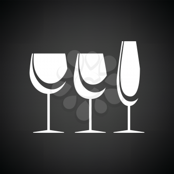 Glasses set icon. Black background with white. Vector illustration.