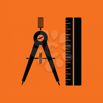 Compasses and scale icon. Orange background with black. Vector illustration.