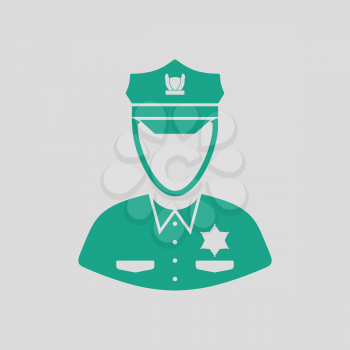 Policeman icon. Gray background with green. Vector illustration.