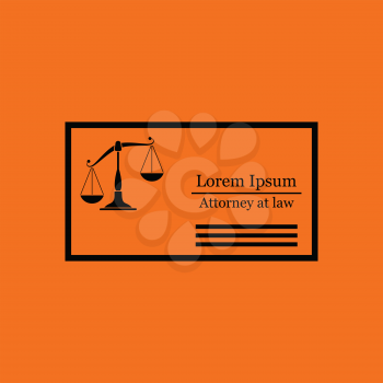 Lawyer business card icon. Orange background with black. Vector illustration.