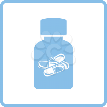 Pills bottle icon. Blue frame design. Vector illustration.